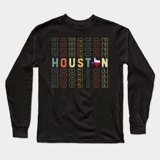 Vintage Houston Texas Flag USA Retro Distressed Sunset Long Sleeve T-Shirt